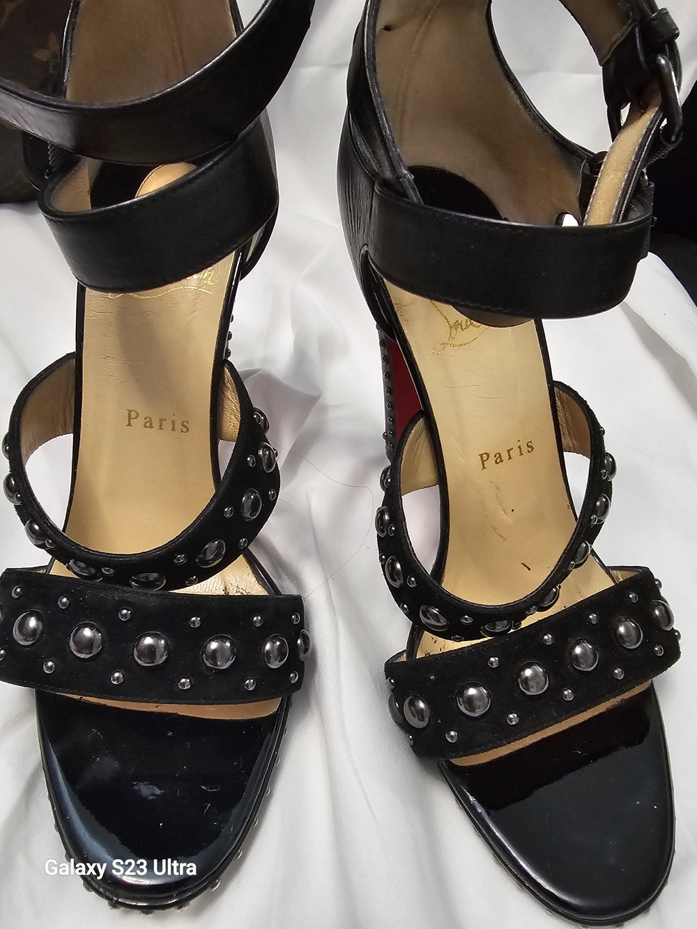 Christian Louboutin Black Studded Patent Leather High Heel Sandals